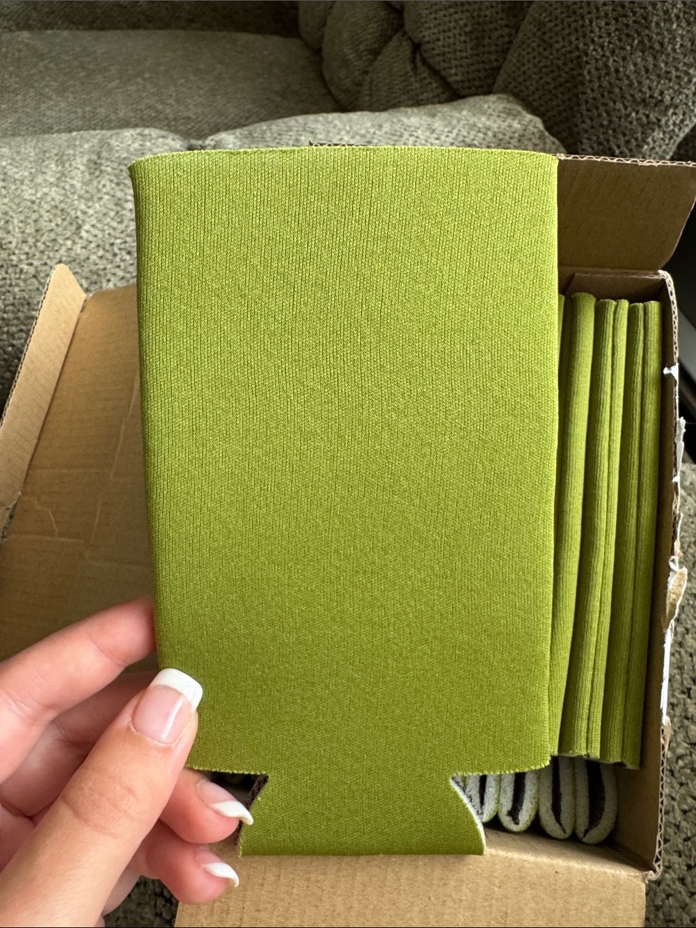 Set of Green Beverage Can Coolers | Olive Green Neoprene Koozies